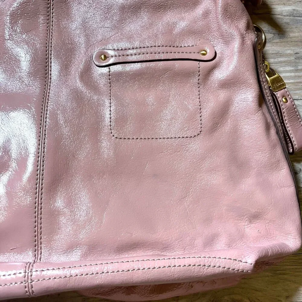 B Makowsky Shoulder Bag Patent Leather Pink Mauve Y2K Vintage Glam Charm 2000s